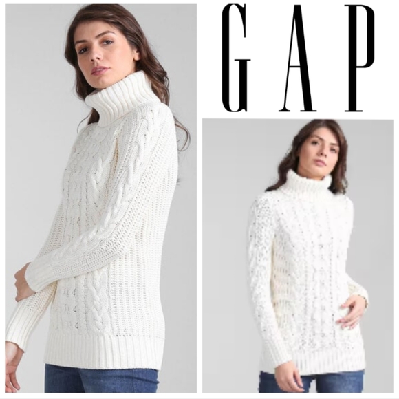 GAP Tall Women's Cream Cable Knit Turtleneck Sweater. Size L - Picture 1 of 15